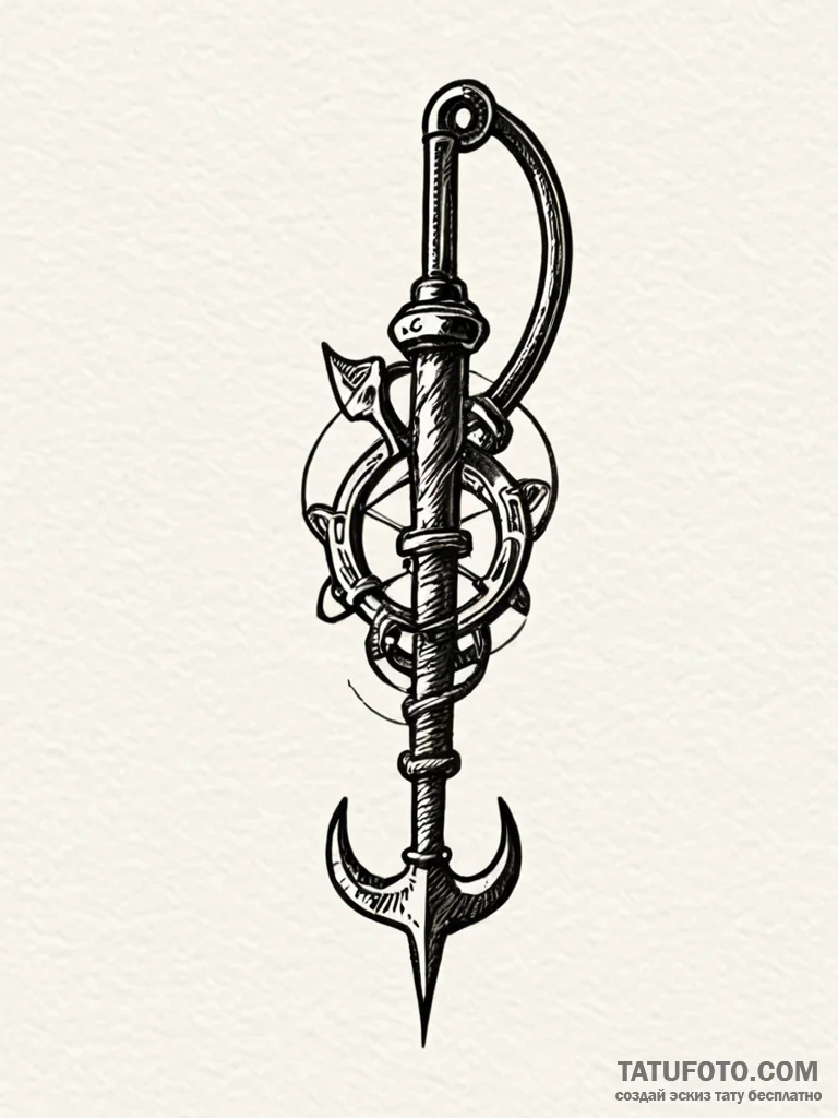 Tattoo sketch a stylized grappling hook, symb... - эскиз тату (№1752717216_0, 17.07.2025 01:53) — Tatufoto.com
