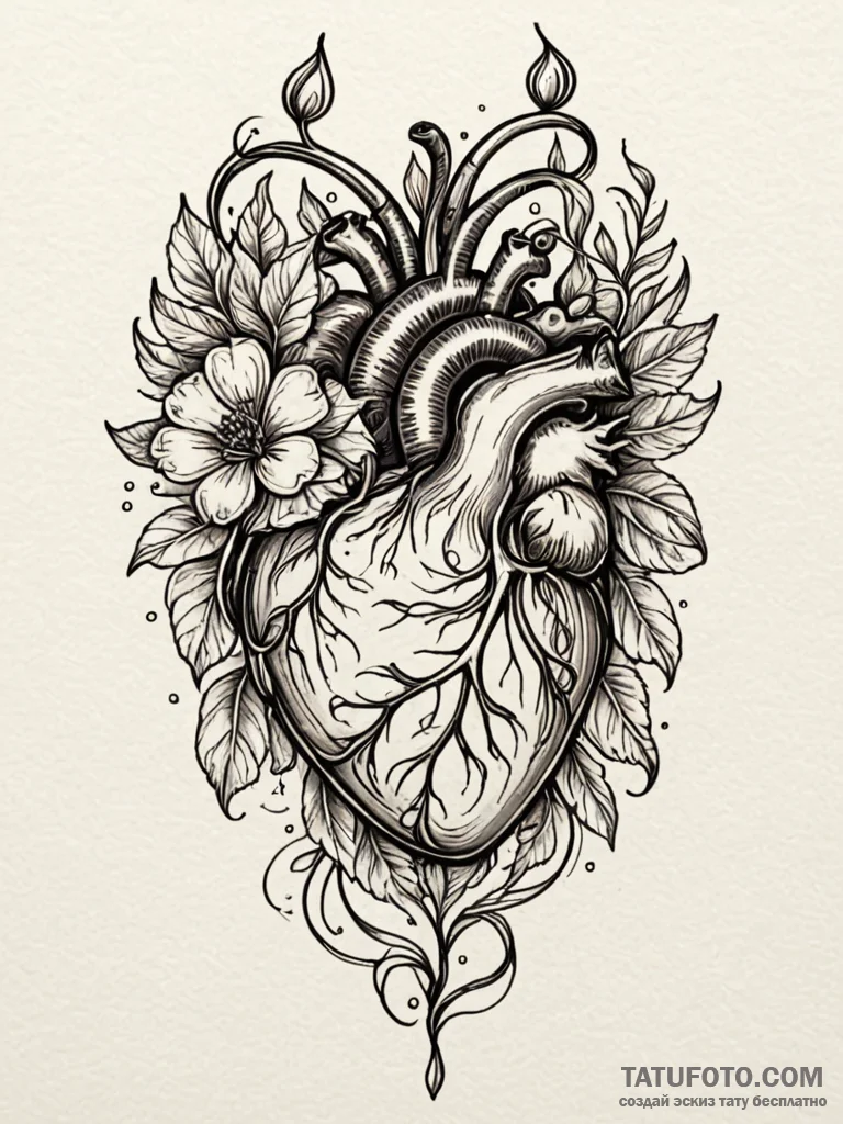 Tattoo sketch a delicate flower blooming from... - эскиз тату (№1752717294_0, 17.07.2025 01:54) — Tatufoto.com