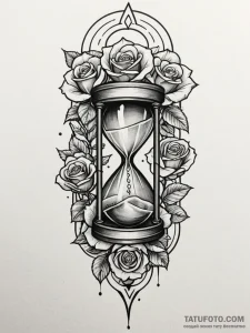 Tattoo design a stylized hourglass with sand... - эскиз тату (№1752718074_0, 17.07.2025 02:07) — Tatufoto.com