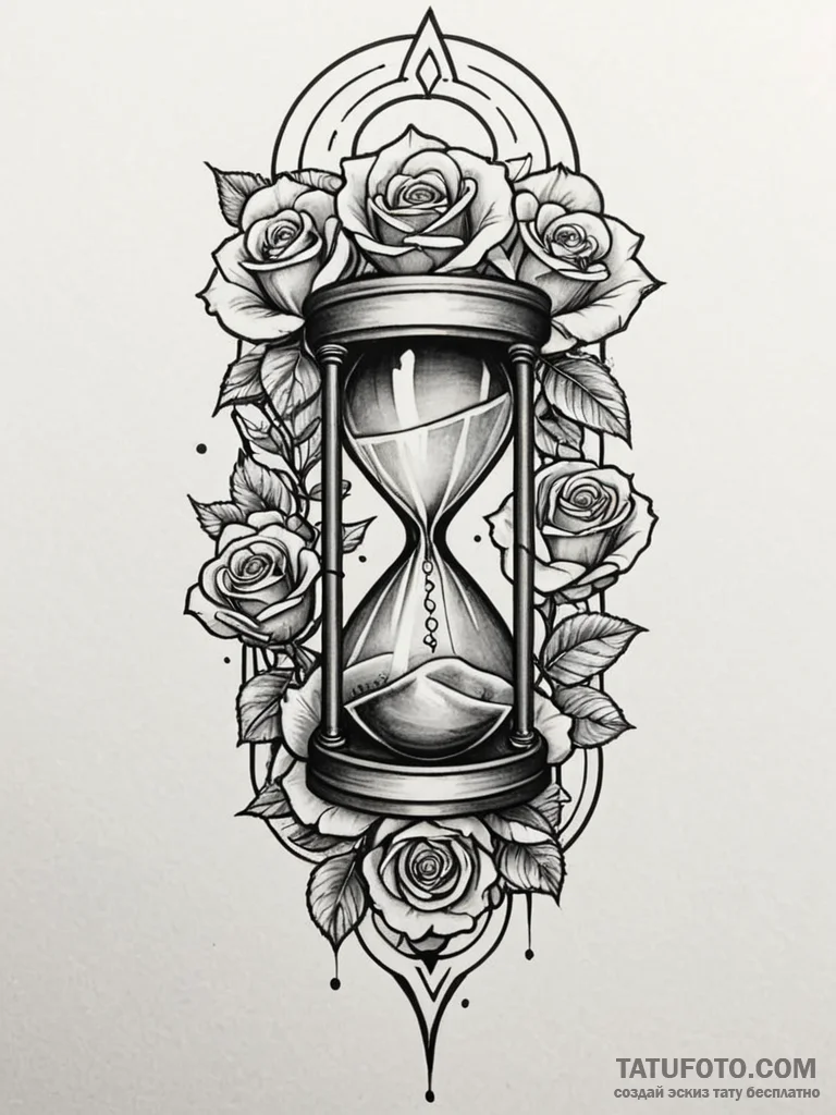 Tattoo design a stylized hourglass with sand... - эскиз тату (№1752718074_0, 17.07.2025 02:07) — Tatufoto.com