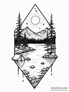 A watercolor sketch of camp crystal lake, ser... - эскиз тату (№1752718310_0, 17.07.2025 02:11) — Tatufoto.com