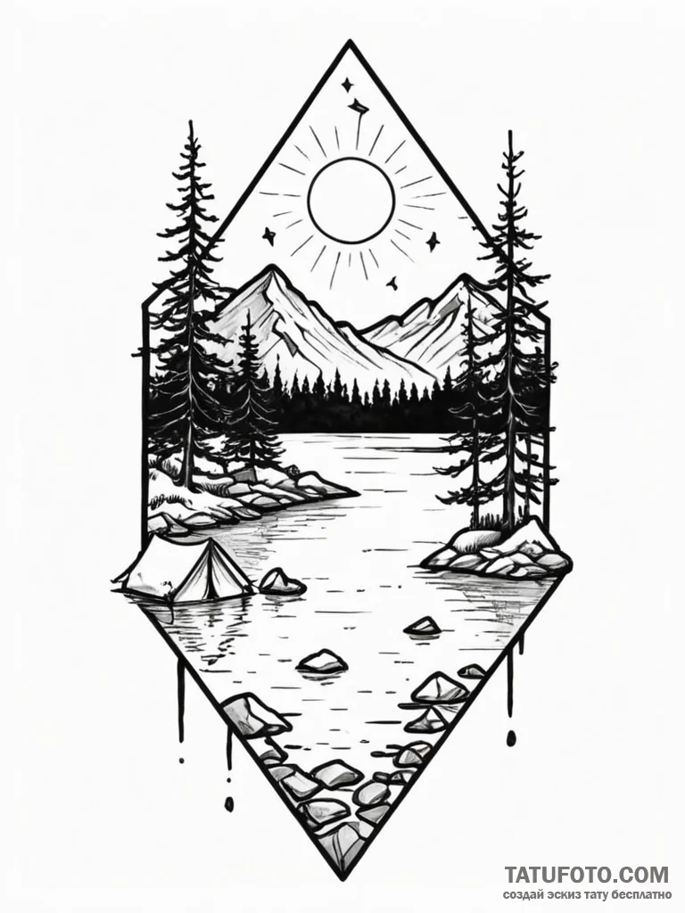 A watercolor sketch of camp crystal lake, ser... - эскиз тату (№1752718310_0, 17.07.2025 02:11) — Tatufoto.com
