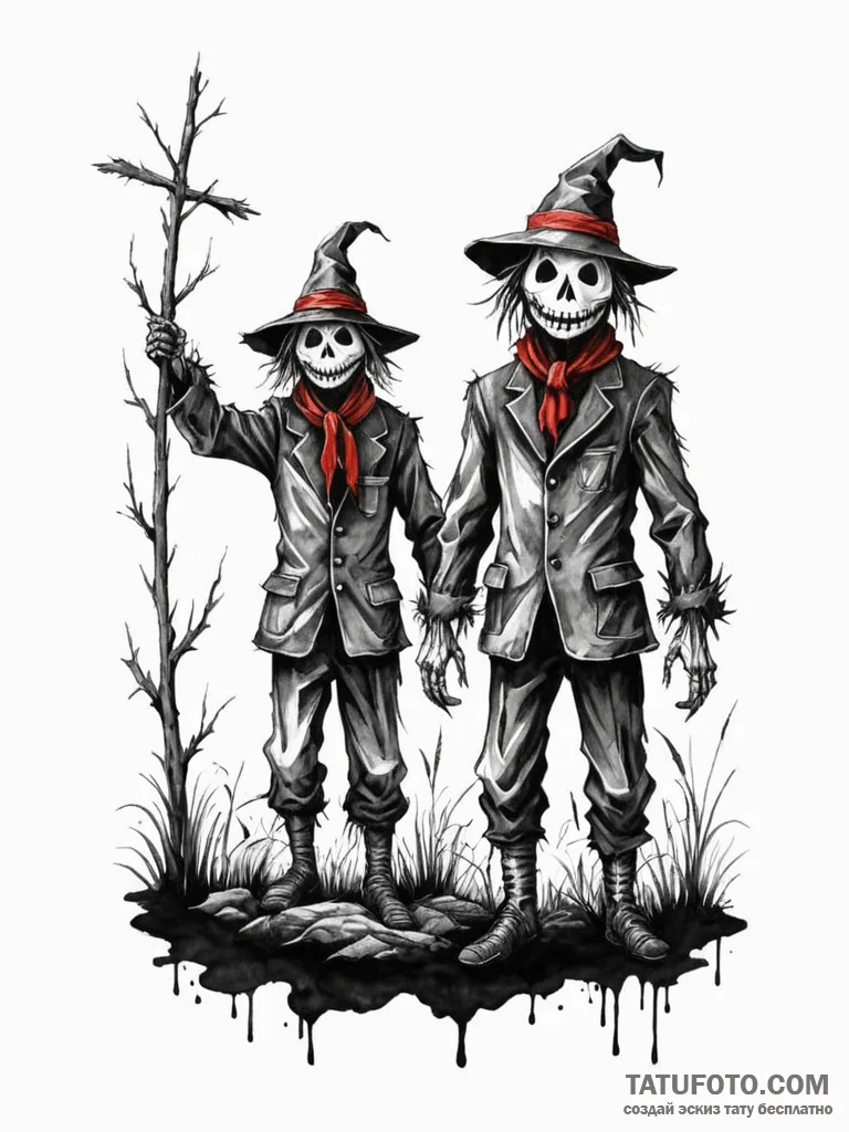 A watercolor tattoo of the creepy scarecrows... - эскиз тату (№1752718464_0, 17.07.2025 02:14) — Tatufoto.com