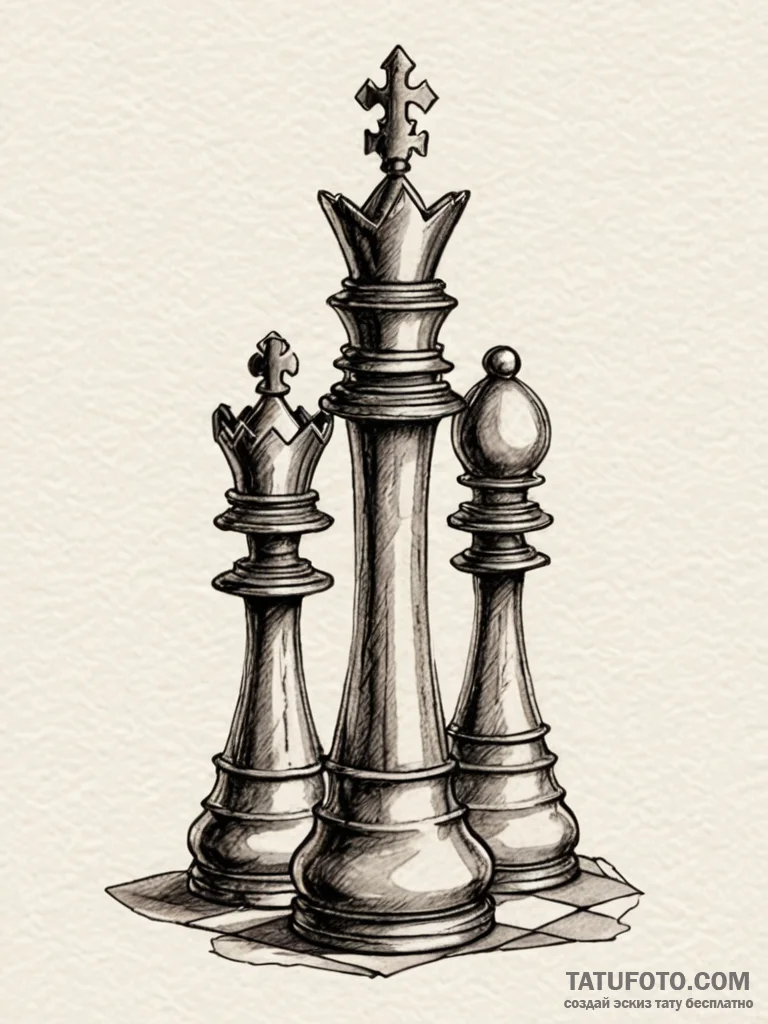 A watercolor sketch of the intricate chess pi… — эскиз тату (№1752718766_0, 17.07.2025 02:19) — Tatufoto.com