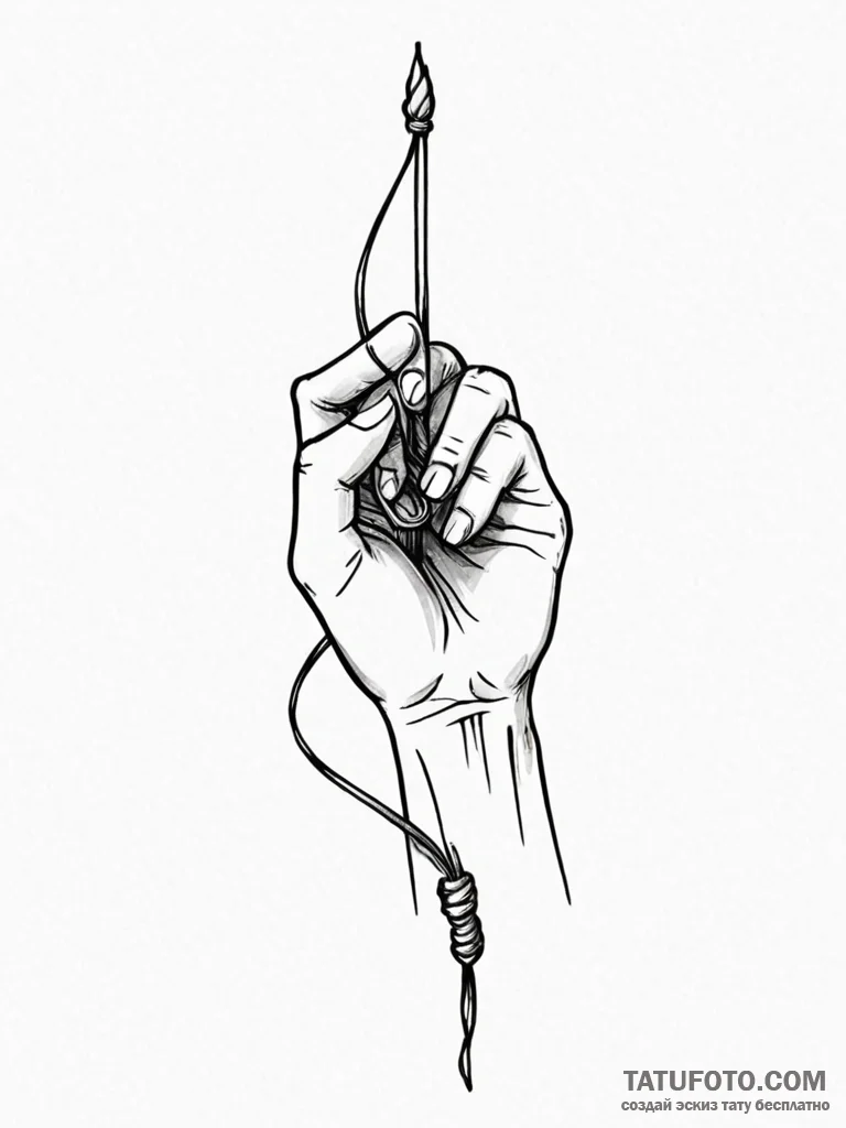 Tattoo sketch a hand pulling back a bowstring... - эскиз тату (№1752719318_0, 17.07.2025 02:28) — Tatufoto.com