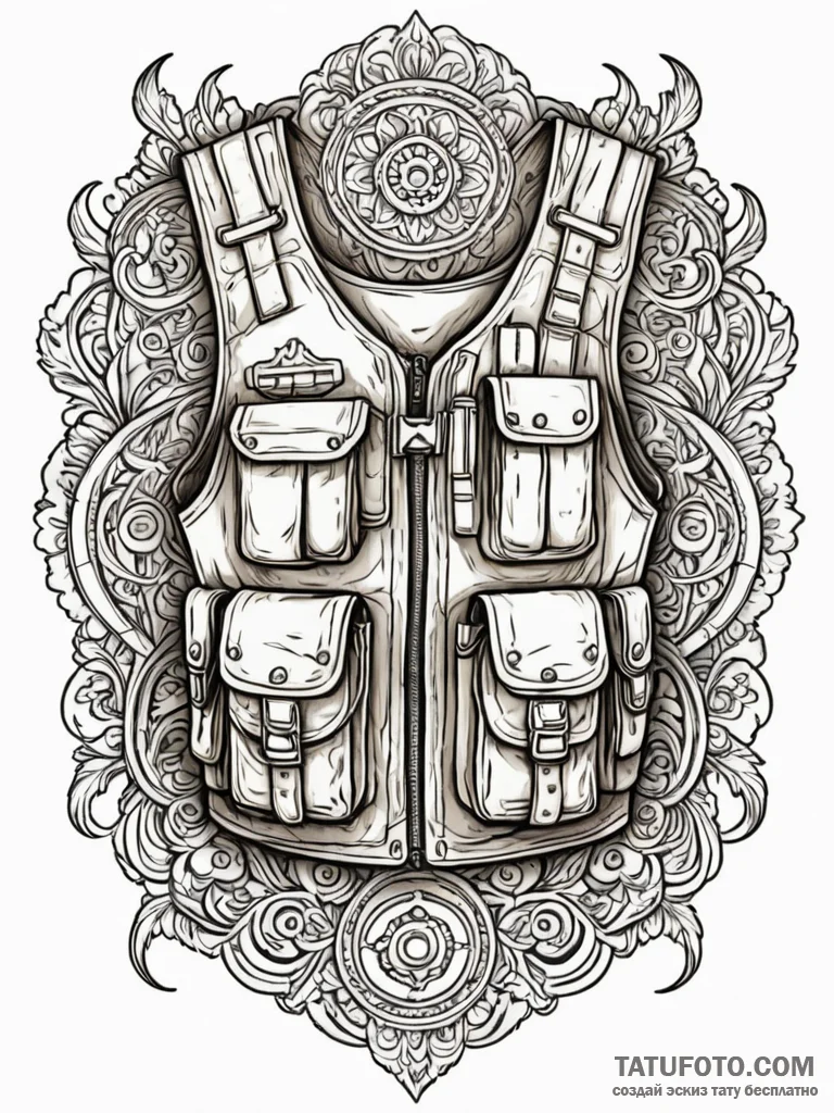 Tattoo sketch a generic tactical vest or plat... - эскиз тату (№1752719399_0, 17.07.2025 02:29) — Tatufoto.com