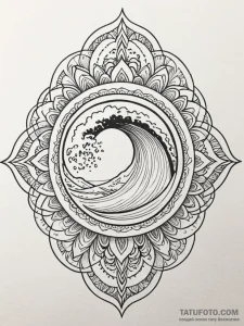 A surfer riding a massive, curling wave., tat... - эскиз тату (№1752719479_0, 17.07.2025 02:31) — Tatufoto.com