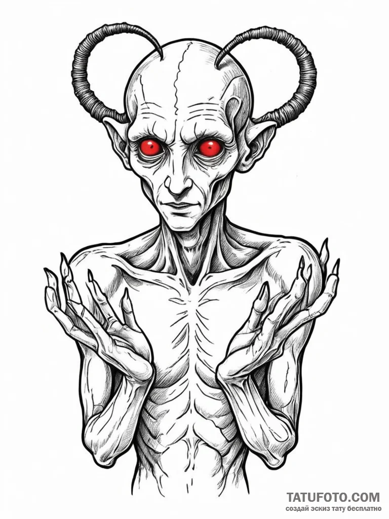 A sketch of the creature from pan's labyrinth... - эскиз тату (№1752719959_0, 17.07.2025 02:39) — Tatufoto.com