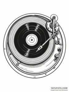 A detailed close-up of a vinyl record being p... - эскиз тату (№1752720118_0, 17.07.2025 02:41) — Tatufoto.com