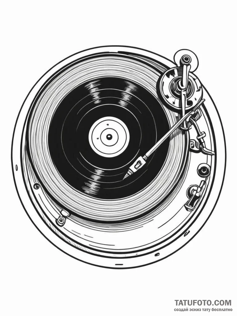 A detailed close-up of a vinyl record being p... - эскиз тату (№1752720118_0, 17.07.2025 02:41) — Tatufoto.com