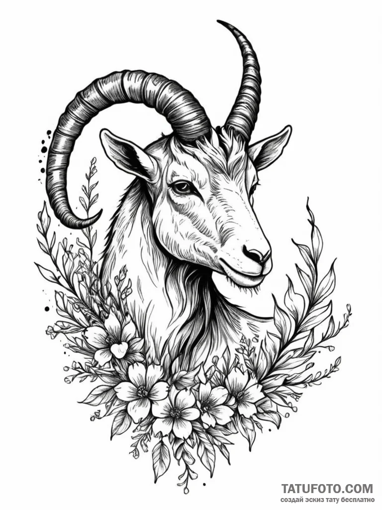 Tattoo design a capricorn goat-fish, with mou… — эскиз тату (№1752721233_0, 17.07.2025 03:00) — Tatufoto.com