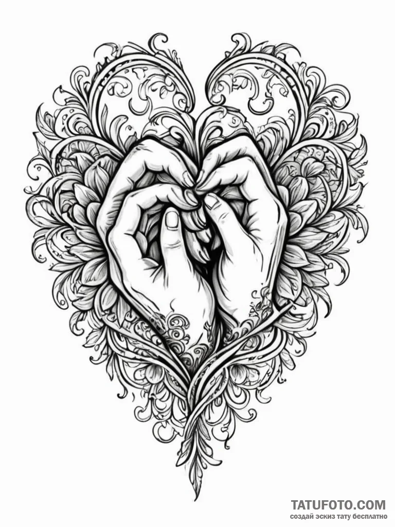 Tattoo design a heart made of two hands holdi… — эскиз тату (№1752722194_0, 17.07.2025 03:16) — Tatufoto.com