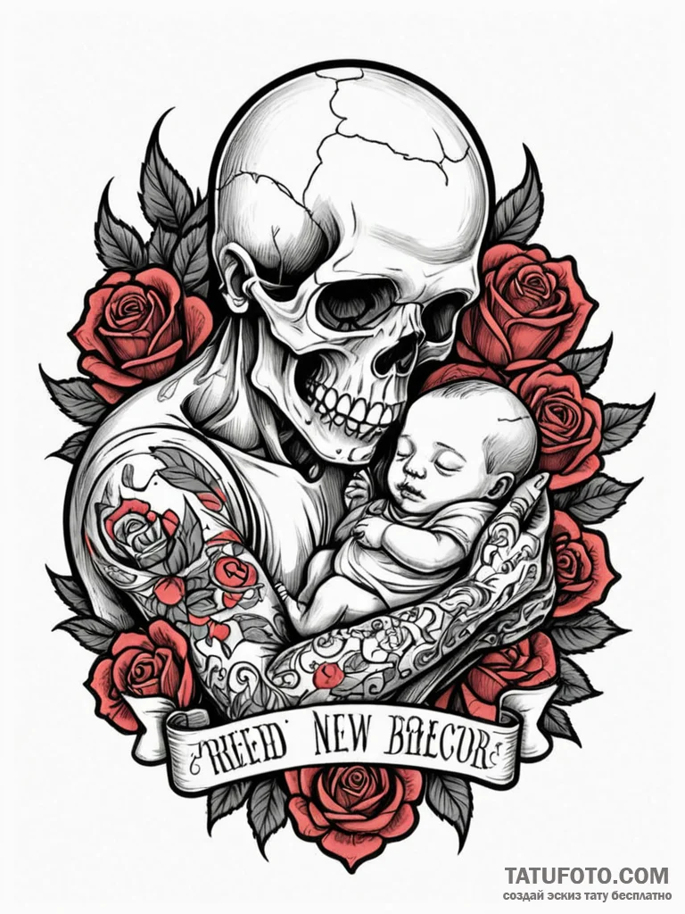 A tired but happy new father holding his slee... - эскиз тату (№1752722274_0, 17.07.2025 03:17) — Tatufoto.com