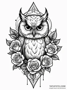 Tattoo design a watchful owl, eyes piercing,... - эскиз тату (№1752722435_0, 17.07.2025 03:20) — Tatufoto.com