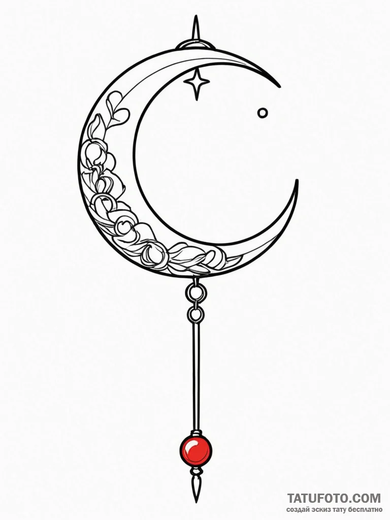 A linework tattoo of the crescent moon wand f... - эскиз тату (№1752722515_0, 17.07.2025 03:21) — Tatufoto.com