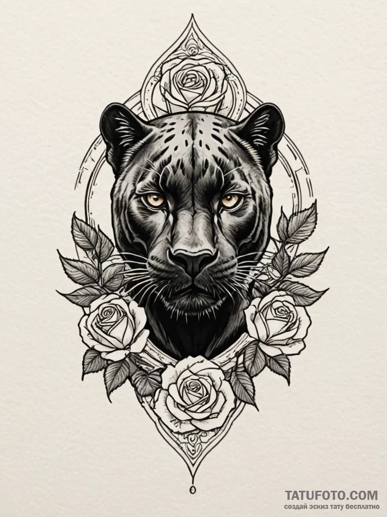 Tattoo sketch a black panther, sleek and powe… — эскиз тату (№1752723100_0, 17.07.2025 03:31) — Tatufoto.com