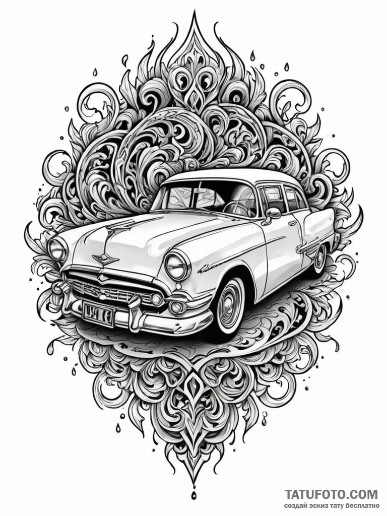 The intricate patterns of frost on a car wind... - эскиз тату (№1752723481_0, 17.07.2025 03:38) — Tatufoto.com