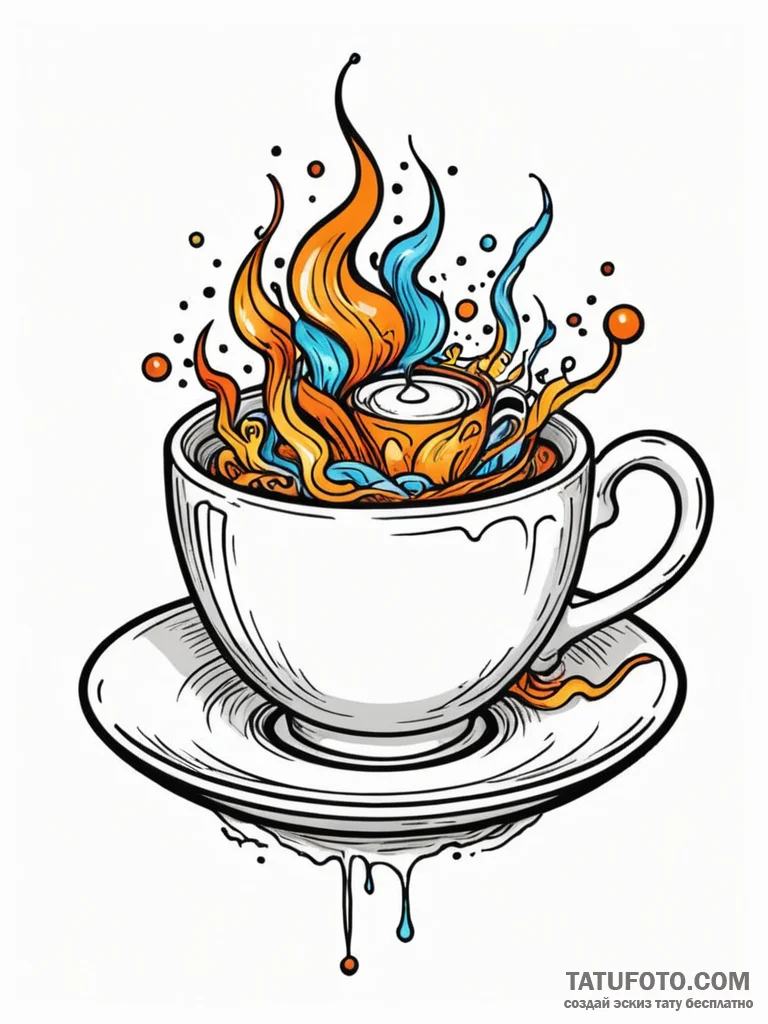 Tattoo sketch a stylized teacup with a whimsi... - эскиз тату (№1752723794_0, 17.07.2025 03:43) — Tatufoto.com