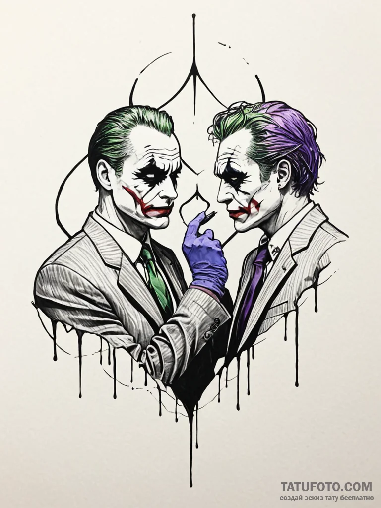 A sketch of the "interrogation" scene between... - эскиз тату (№1752723953_0, 17.07.2025 03:45) — Tatufoto.com