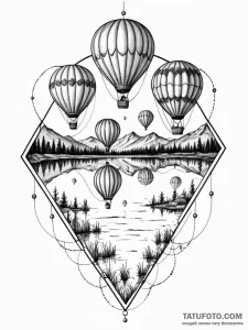 A group of hot air balloons reflected in a ca... - эскиз тату (№1752724034_0, 17.07.2025 03:47) — Tatufoto.com