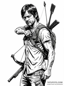 A sketch of daryl dixon from the walking dead... - эскиз тату (№1752724477_0, 17.07.2025 03:54) — Tatufoto.com