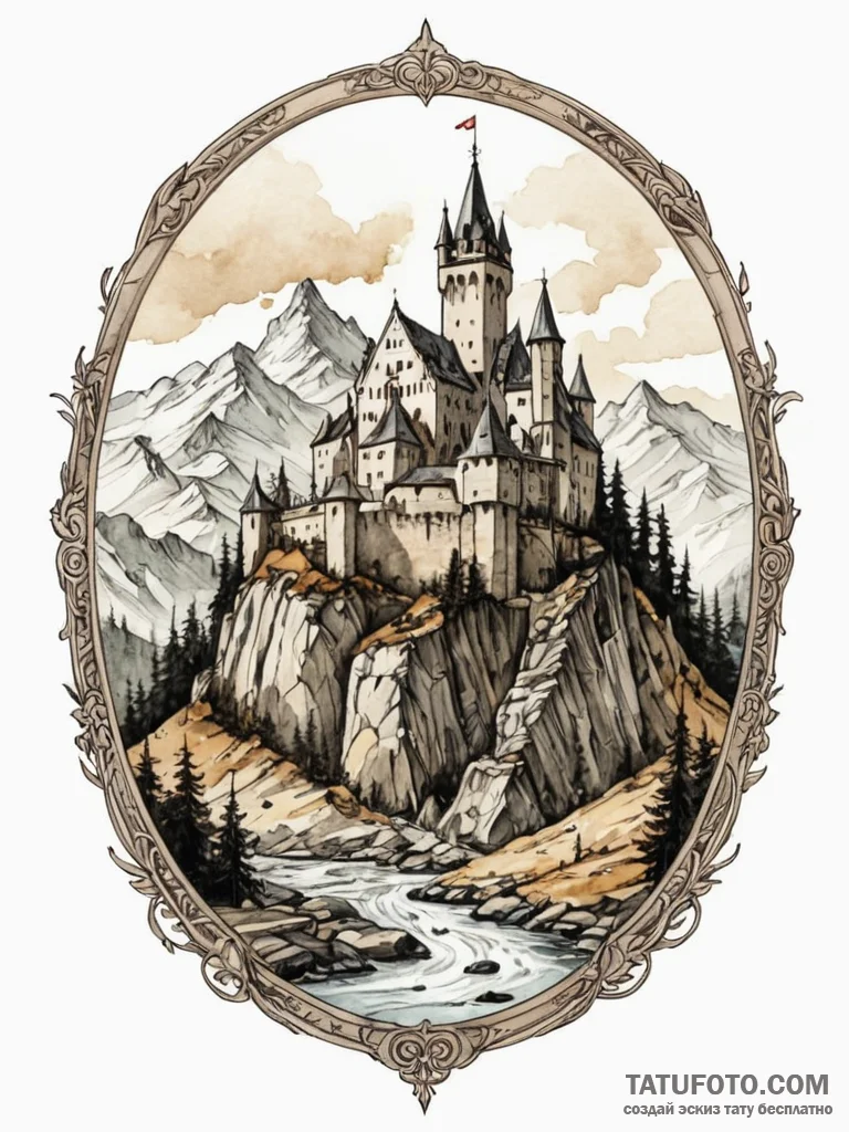 A watercolor sketch of kaer morhen, the witch… — эскиз тату (№1752724983_0, 17.07.2025 04:03) — Tatufoto.com