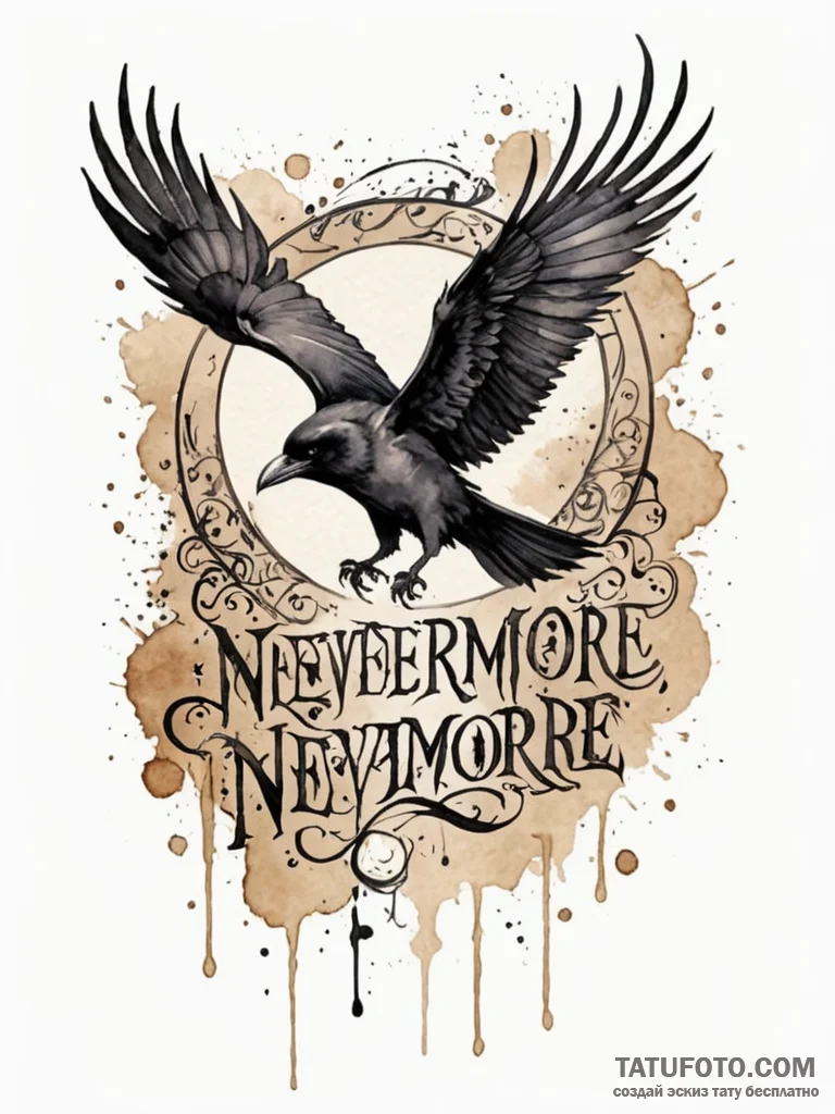 A chicano lettering tattoo of "nevermore",, i... - эскиз тату (№1752725705_0, 17.07.2025 04:15) — Tatufoto.com