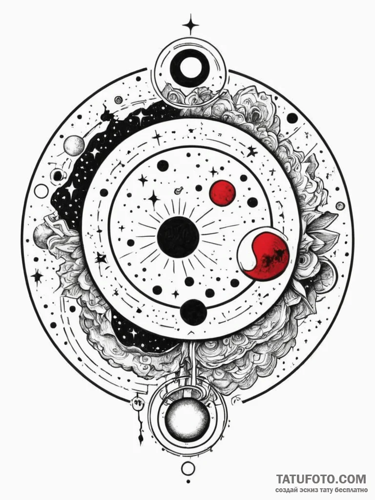 Tattoo design a circle enclosing a celestial... - эскиз тату (№1752726025_0, 17.07.2025 04:20) — Tatufoto.com