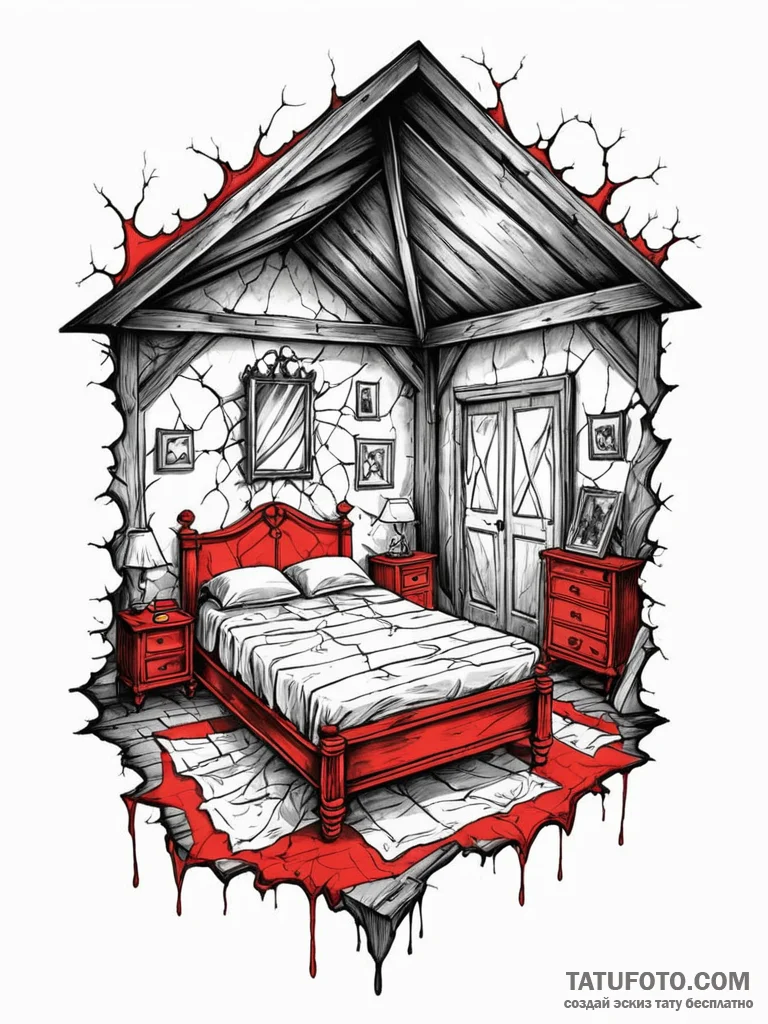 An old, forgotten attic filled with antique f... - эскиз тату (№1752727026_0, 17.07.2025 04:37) — Tatufoto.com