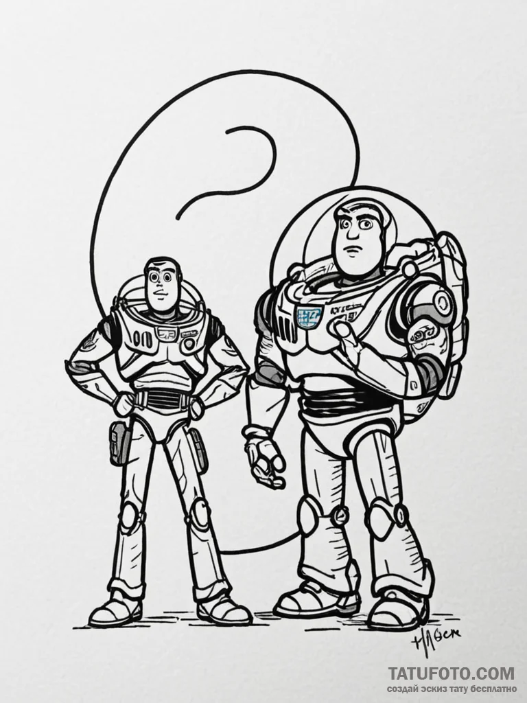 A sketch of buzz lightyear and woody from toy... - эскиз тату (№1752727180_0, 17.07.2025 04:39) — Tatufoto.com