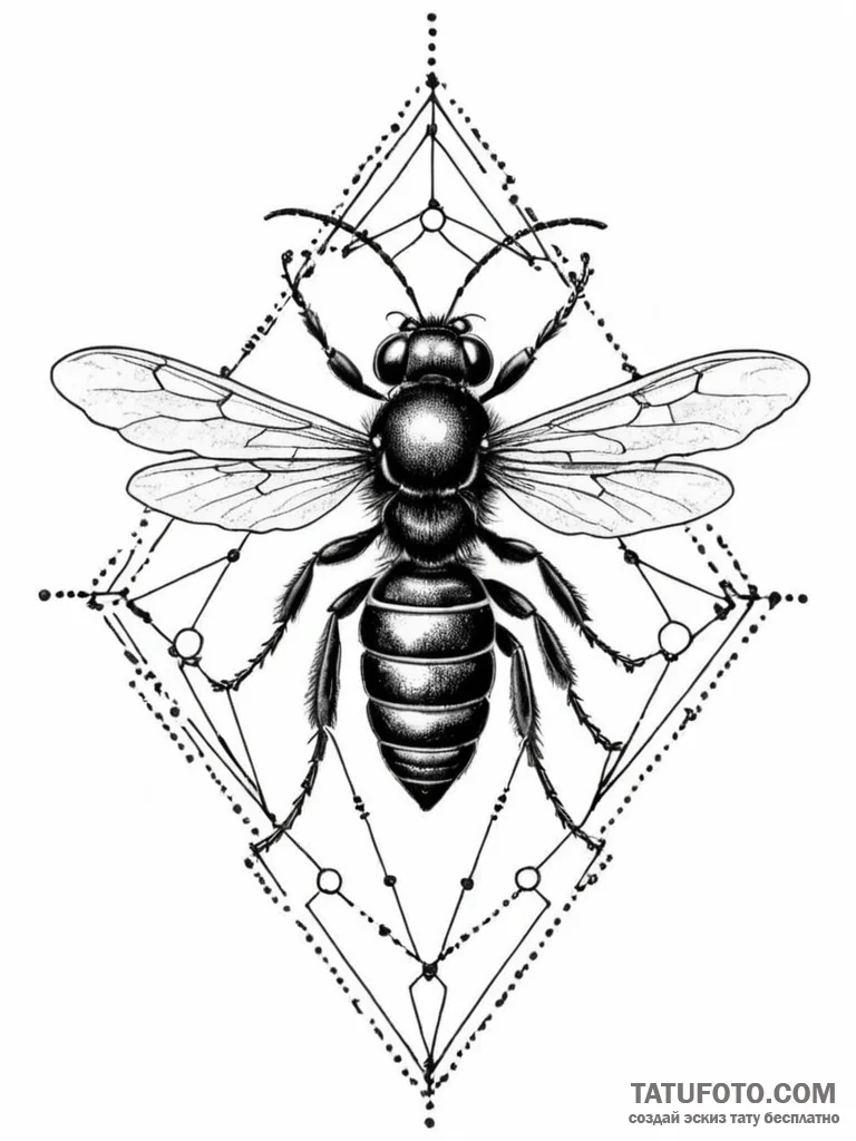 Wasp, ink illustration for tattoo, dotwork ta... - эскиз тату (№1752728138_0, 17.07.2025 04:55) — Tatufoto.com