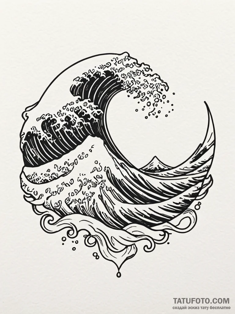 Tattoo sketch a simple, elegant wave, symboli... - эскиз тату (№1752728775_0, 17.07.2025 05:06) — Tatufoto.com