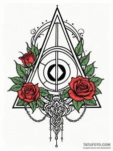 A beautiful linework tattoo of the deathly ha... - эскиз тату (№1752729415_0, 17.07.2025 05:16) — Tatufoto.com