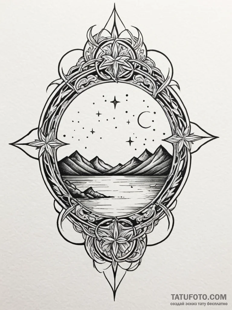 Tattoo design two stars reflecting in a body... - эскиз тату (№1752729656_0, 17.07.2025 05:20) — Tatufoto.com