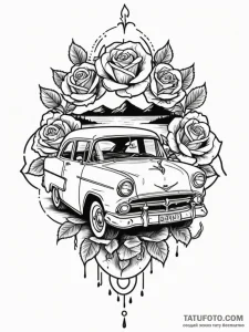 A linework tattoo of the car sinking in the l... - эскиз тату (№1752729975_0, 17.07.2025 05:26) — Tatufoto.com