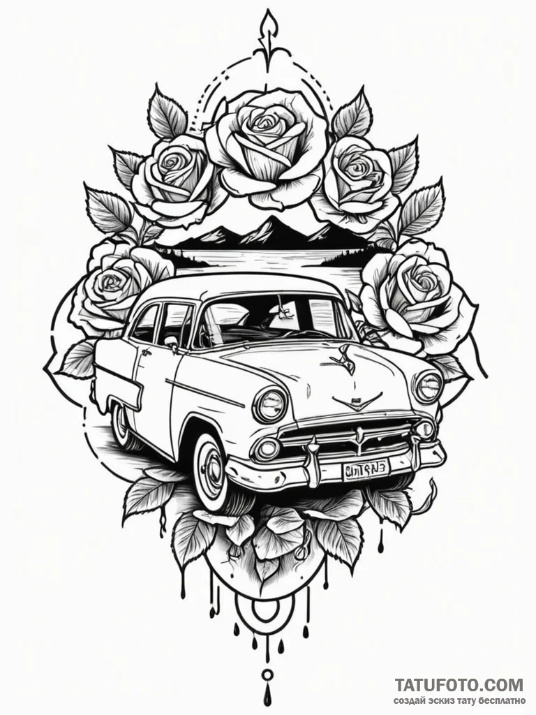 A linework tattoo of the car sinking in the l... - эскиз тату (№1752729975_0, 17.07.2025 05:26) — Tatufoto.com