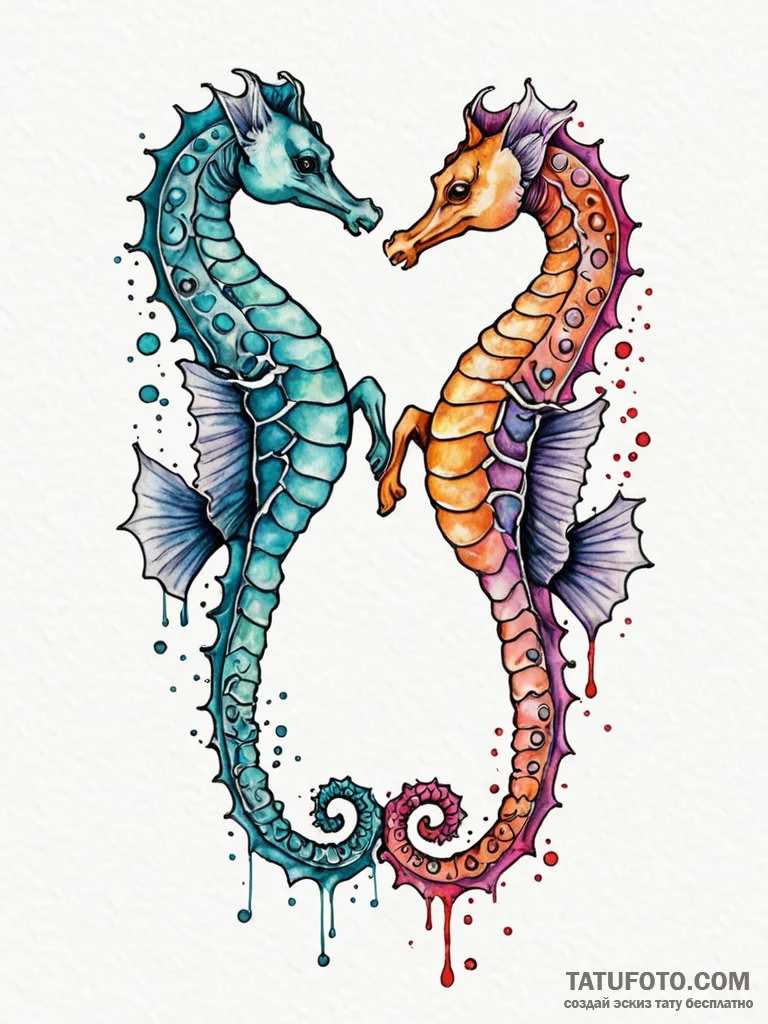 Tattoo sketch a pair of seahorses, their tail... - эскиз тату (№1752730054_0, 17.07.2025 05:27) — Tatufoto.com