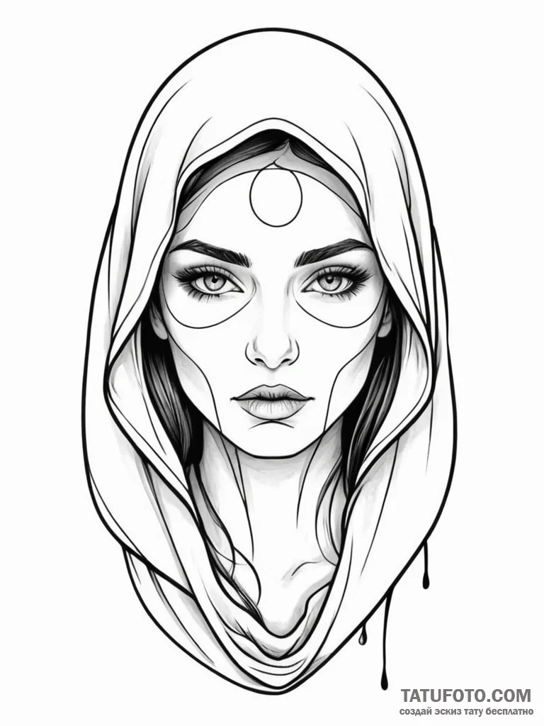 Tattoo sketch a veiled woman's face, with onl... - эскиз тату (№1752730534_0, 17.07.2025 05:35) — Tatufoto.com