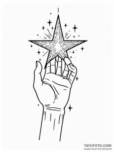 Tattoo sketch a hand reaching for a star thro... - эскиз тату (№1752731014_0, 17.07.2025 05:43) — Tatufoto.com