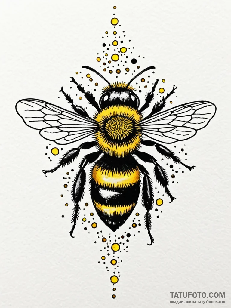 A close-up of a bee covered in pollen., tatto... - эскиз тату (№1752731093_0, 17.07.2025 05:44) — Tatufoto.com