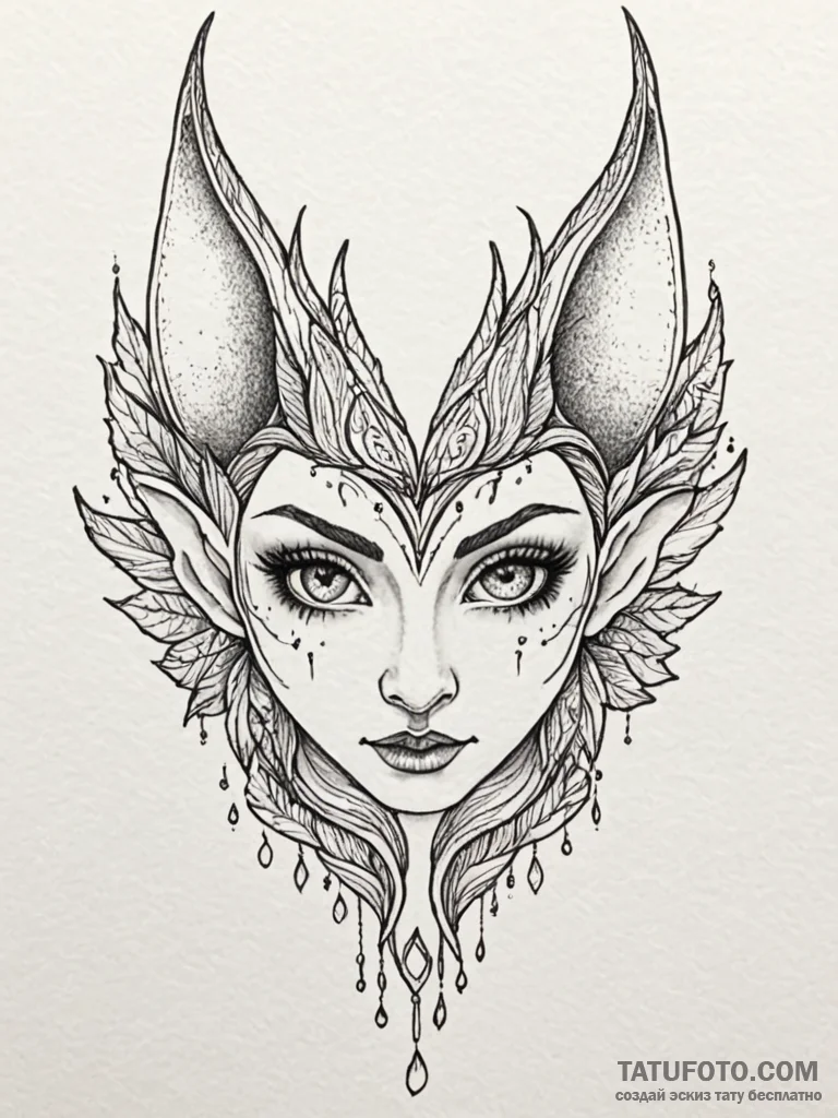 Tattoo design a pair of elf ears with subtle... - эскиз тату (№1752731730_0, 17.07.2025 05:55) — Tatufoto.com