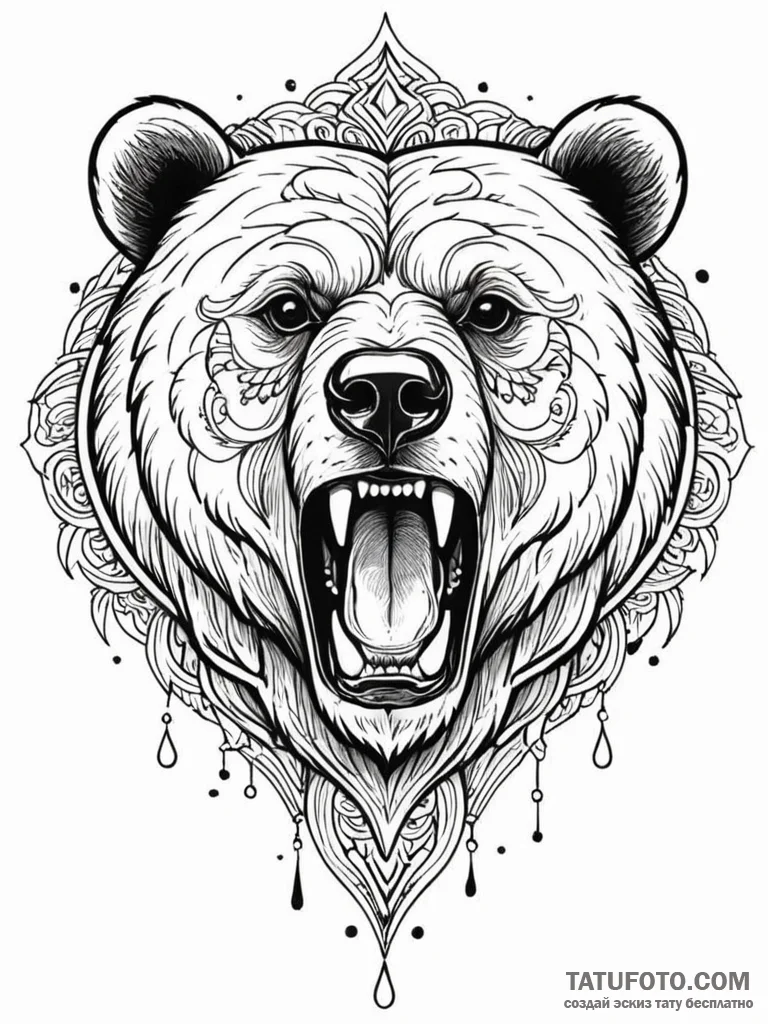 A powerful blackwork tattoo of a bear's head... - эскиз тату (№1752731816_0, 17.07.2025 05:56) — Tatufoto.com