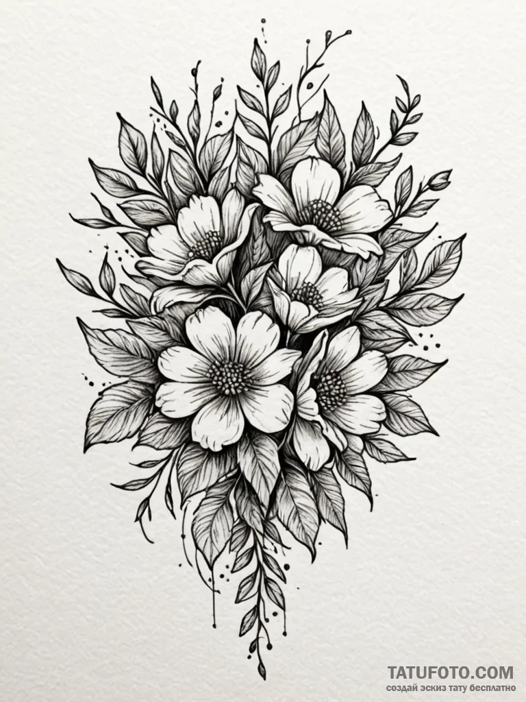 Tattoo sketch a delicate bouquet where each f… — эскиз тату (№1752732214_0, 17.07.2025 06:03) — Tatufoto.com