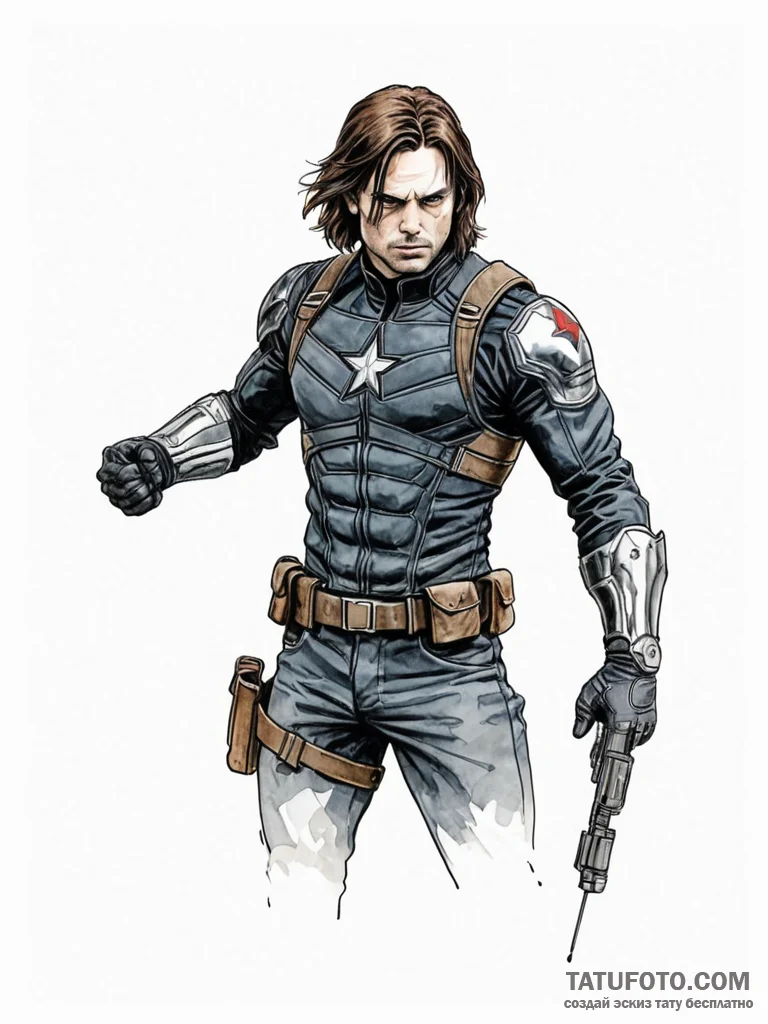 A watercolor sketch of the winter soldier, wi… — эскиз тату (№1752733093_0, 17.07.2025 06:18) — Tatufoto.com