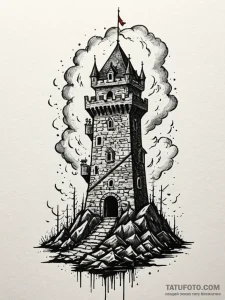 Tattoo sketch a sturdy castle tower standing... - эскиз тату (№1752733414_0, 17.07.2025 06:23) — Tatufoto.com