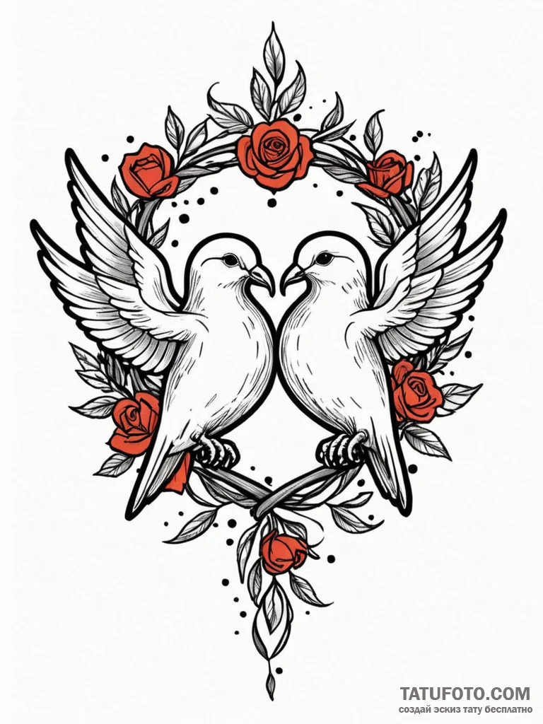 Tattoo sketch a pair of doves with intertwine... - эскиз тату (№1752733494_0, 17.07.2025 06:24) — Tatufoto.com