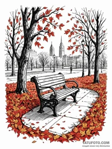 A lonely bench in a city park during autumn,... - эскиз тату (№1752733734_0, 17.07.2025 06:28) — Tatufoto.com