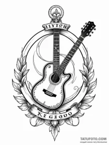 Guitar, tattoo sketch design, old school trad... - эскиз тату (№1752734177_0, 17.07.2025 06:36) — Tatufoto.com