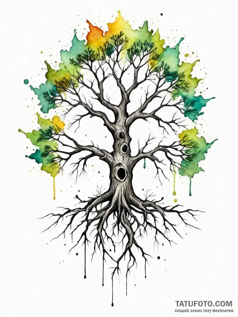 Tattoo sketch a tree with roots wrapping arou… — эскиз тату (№1752735013_0, 17.07.2025 06:50) — Tatufoto.com