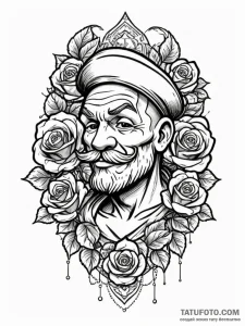 Popeye the sailor, ink illustration for tatto... - эскиз тату (№1752735472_0, 17.07.2025 06:57) — Tatufoto.com